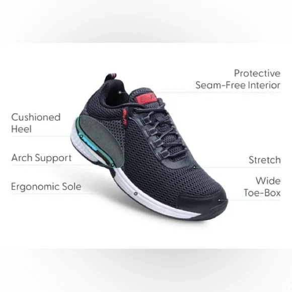 Orthofeet Biofit Edgewater Black Lace Up Shoes Sneakers Men’s Size 9.5 XX-Wide