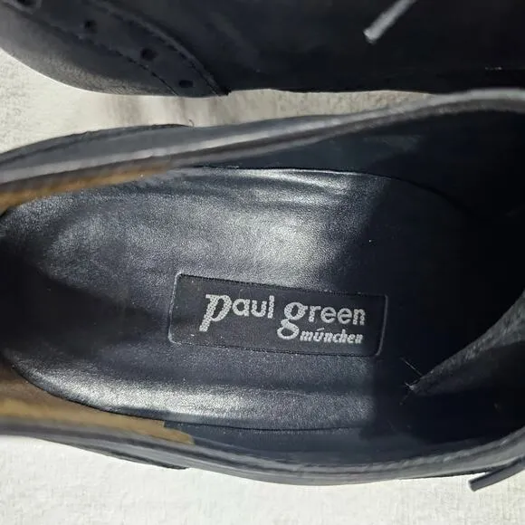 Paul Green Kelsey Black Nubuck Wingtip Lace-up Oxford Stacked Heel W 6.5