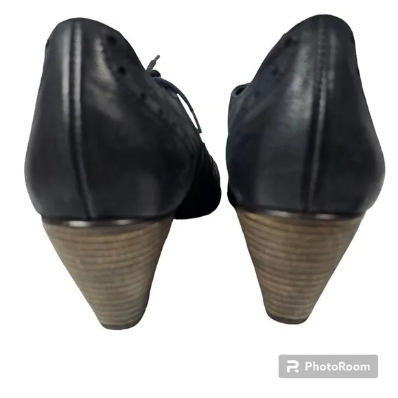 Paul Green Kelsey Black Nubuck Wingtip Lace-up Oxford Stacked Heel W 6.5