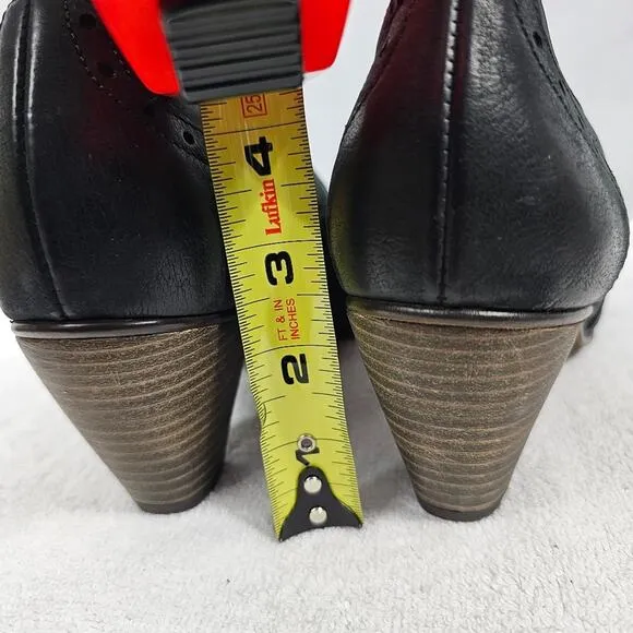 Paul Green Kelsey Black Nubuck Wingtip Lace-up Oxford Stacked Heel W 6.5