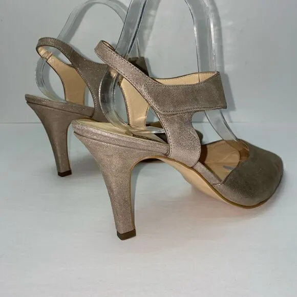 Paul Green Single Cross Strap Heel Shoes Metallic Pewter Size 6 NWOB