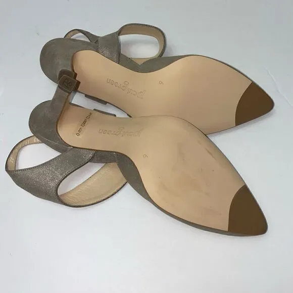 Paul Green Single Cross Strap Heel Shoes Metallic Pewter Size 6 NWOB