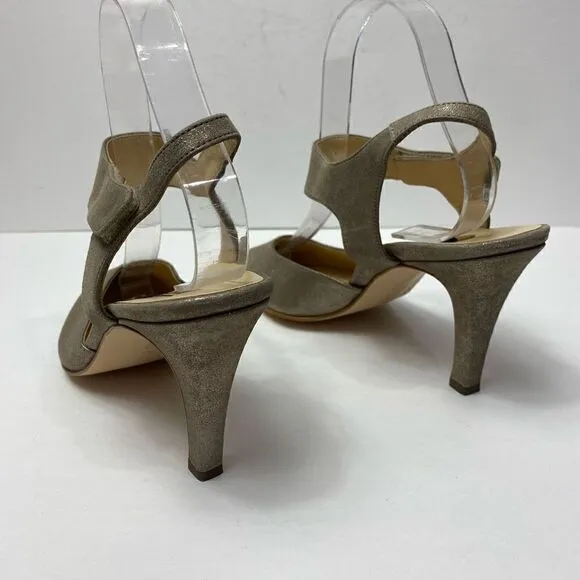 Paul Green Single Cross Strap Heel Shoes Metallic Pewter Size 6 NWOB