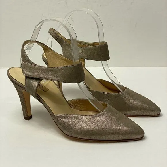 Paul Green Single Cross Strap Heel Shoes Metallic Pewter Size 6 NWOB