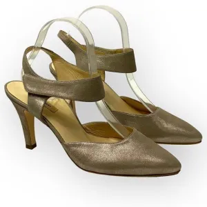 Paul Green Single Cross Strap Heel Shoes Metallic Pewter Size 6 NWOB