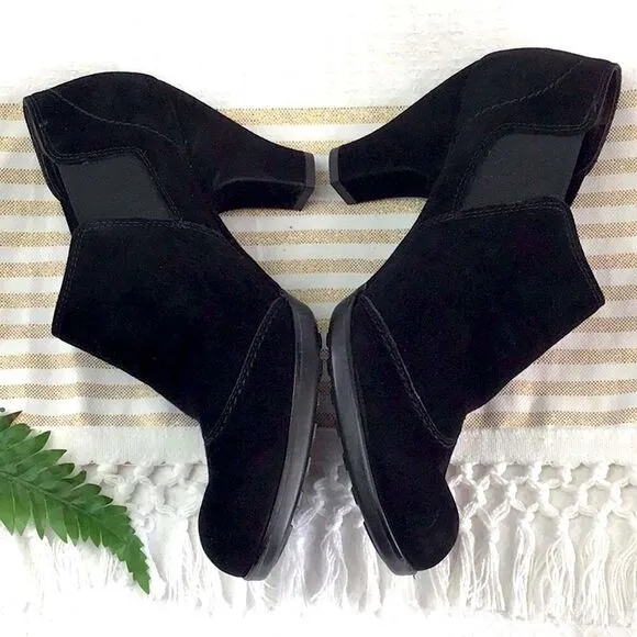 Paul Green Black Suede Slip On Heeled Booties