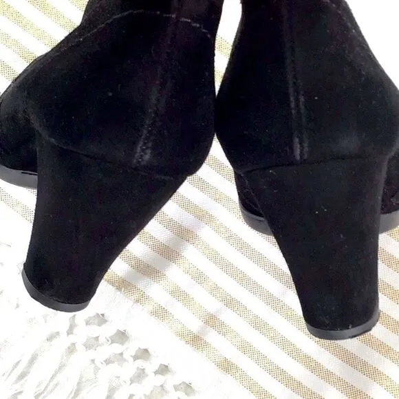 Paul Green Black Suede Slip On Heeled Booties