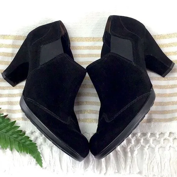 Paul Green Black Suede Slip On Heeled Booties
