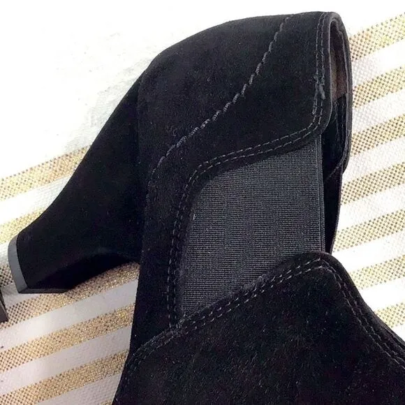 Paul Green Black Suede Slip On Heeled Booties