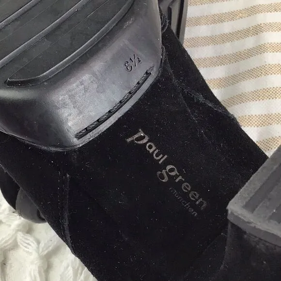 Paul Green Black Suede Slip On Heeled Booties