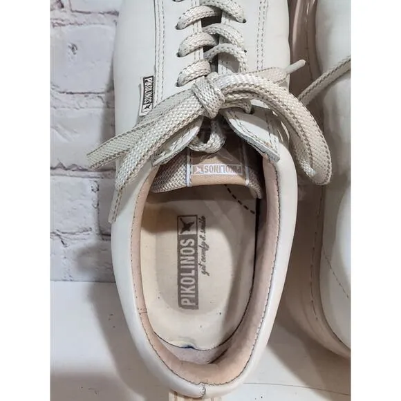 Pikolinos Asturias Beige Leather Sneakers Shoes Size 38 7-7.5 US EUC Lug Sole