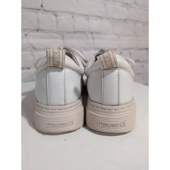 Pikolinos Asturias Beige Leather Sneakers Shoes Size 38 7-7.5 US EUC Lug Sole