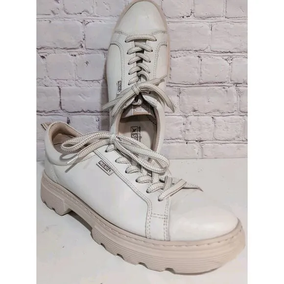 Pikolinos Asturias Beige Leather Sneakers Shoes Size 38 7-7.5 US EUC Lug Sole