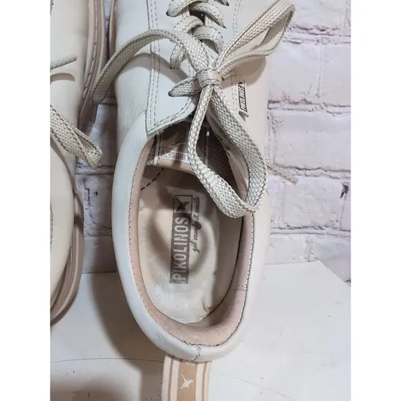 Pikolinos Asturias Beige Leather Sneakers Shoes Size 38 7-7.5 US EUC Lug Sole