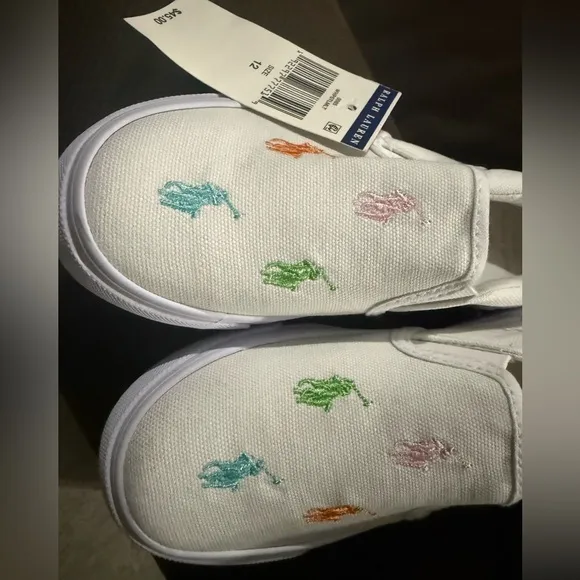 POLO RALPH LAUREN Keaton Slip-On Repeat Kids Sneakers White Multicolor Size 12