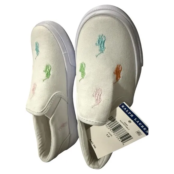 POLO RALPH LAUREN Keaton Slip-On Repeat Kids Sneakers White Multicolor Size 12