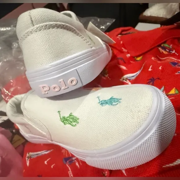 POLO RALPH LAUREN Keaton Slip-On Repeat Kids Sneakers White Multicolor Size 12