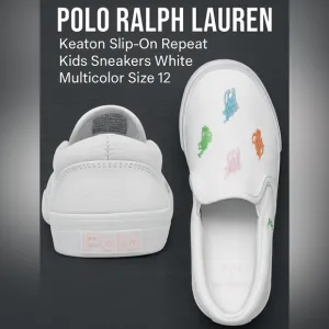 POLO RALPH LAUREN Keaton Slip-On Repeat Kids Sneakers White Multicolor Size 12