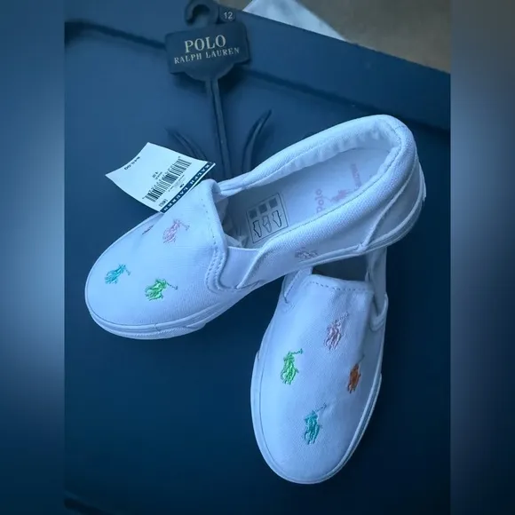 POLO RALPH LAUREN Keaton Slip-On Repeat Kids Sneakers White Multicolor Size 12