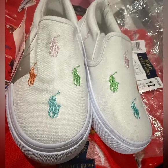 POLO RALPH LAUREN Keaton Slip-On Repeat Kids Sneakers White Multicolor Size 12