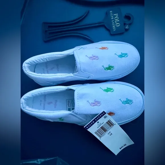 POLO RALPH LAUREN Keaton Slip-On Repeat Kids Sneakers White Multicolor Size 12