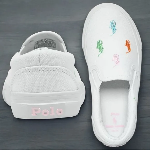 POLO RALPH LAUREN Keaton Slip-On Repeat Kids Sneakers White Multicolor Size 12