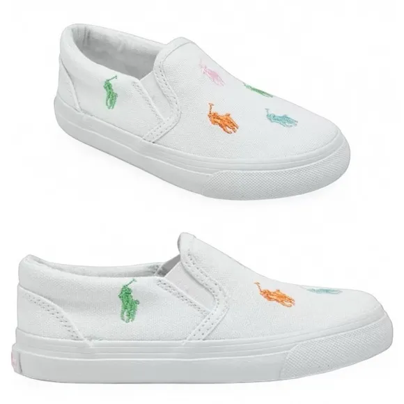 POLO RALPH LAUREN Keaton Slip-On Repeat Kids Sneakers White Multicolor Size 12