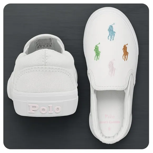 POLO RALPH LAUREN Keaton Slip-On Repeat Kids Sneakers White Multicolor Size 12