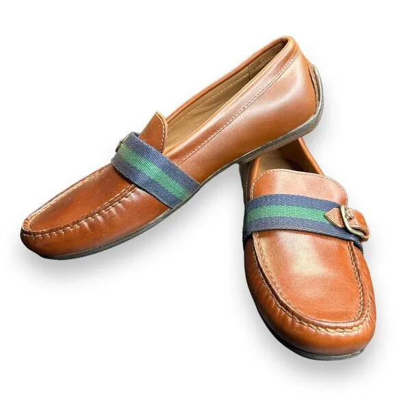 Polo Ralph Lauren Men 8.5D Riali Moc Driving Leather Loafer Brown Buckle Green