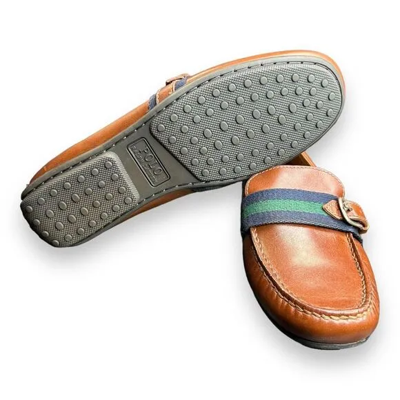 Polo Ralph Lauren Men 8.5D Riali Moc Driving Leather Loafer Brown Buckle Green