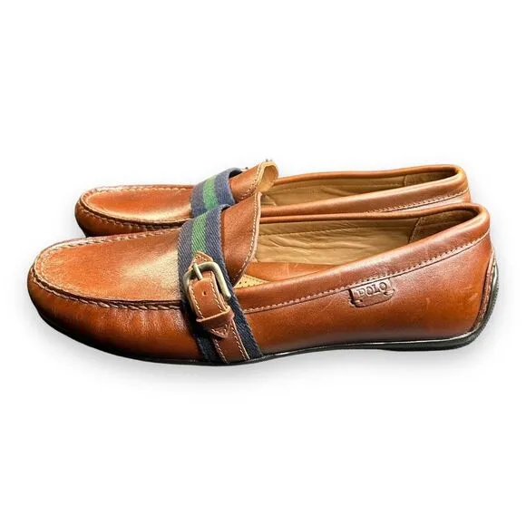 Polo Ralph Lauren Men 8.5D Riali Moc Driving Leather Loafer Brown Buckle Green