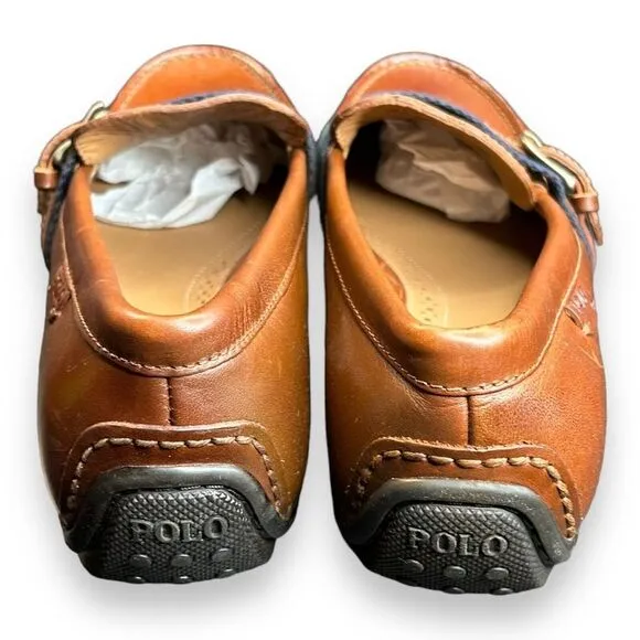 Polo Ralph Lauren Men 8.5D Riali Moc Driving Leather Loafer Brown Buckle Green
