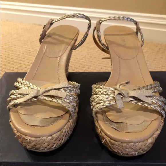 PRADA gold braided wedges, shoes some wear&amp;tare