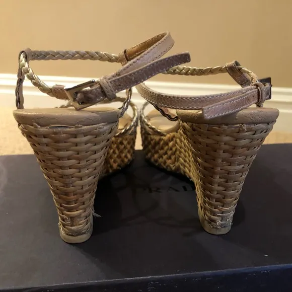 PRADA gold braided wedges, shoes some wear&amp;tare