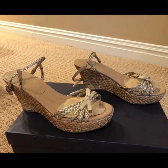 PRADA gold braided wedges, shoes some wear&amp;tare