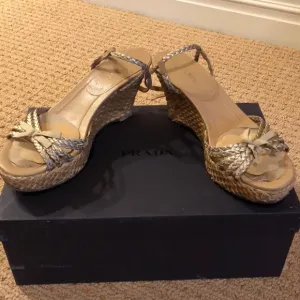 PRADA gold braided wedges, shoes some wear&amp;tare