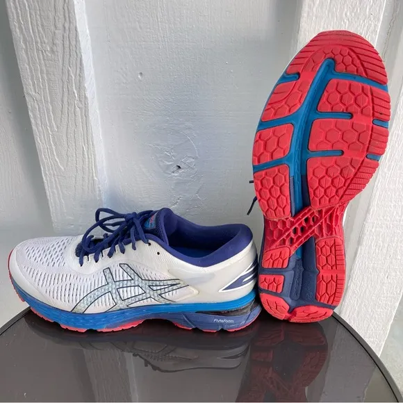 Pre- Owned Men Asics Gel- Kayano 25 Running Shoes White- Blue 1011A019 Size 10.5