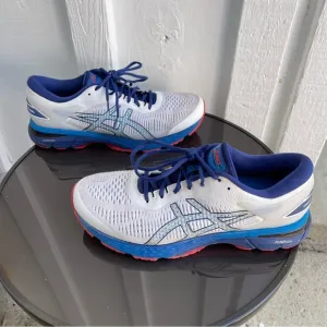 Pre- Owned Men Asics Gel- Kayano 25 Running Shoes White- Blue 1011A019 Size 10.5