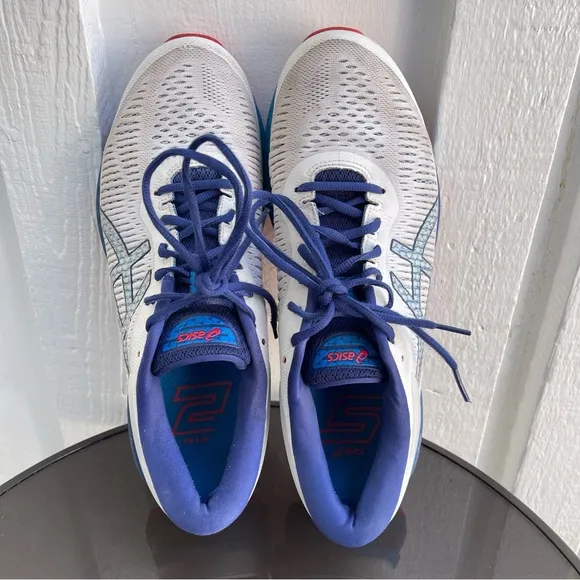 Pre- Owned Men Asics Gel- Kayano 25 Running Shoes White- Blue 1011A019 Size 10.5