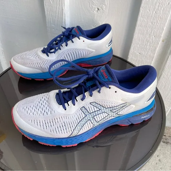 Pre- Owned Men Asics Gel- Kayano 25 Running Shoes White- Blue 1011A019 Size 10.5