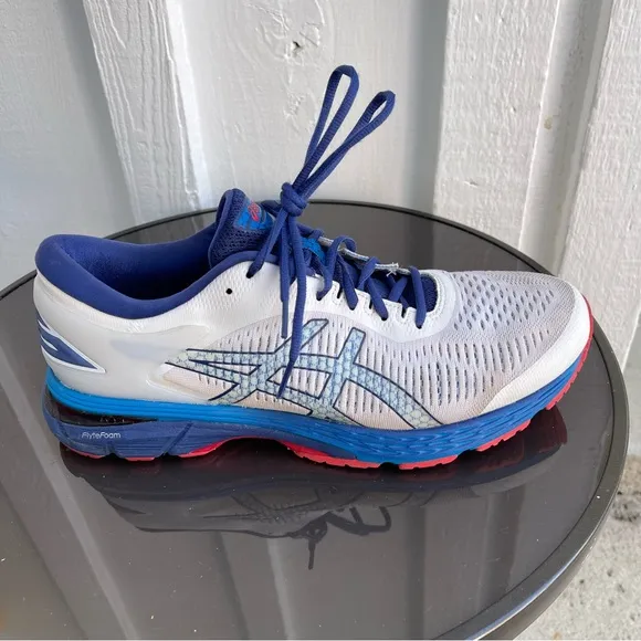 Pre- Owned Men Asics Gel- Kayano 25 Running Shoes White- Blue 1011A019 Size 10.5