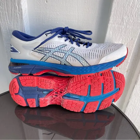 Pre- Owned Men Asics Gel- Kayano 25 Running Shoes White- Blue 1011A019 Size 10.5