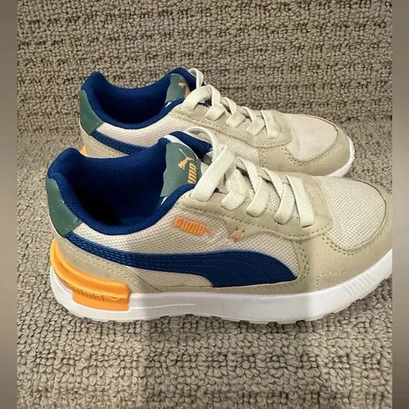Puma little boys shoes tan blue orange color elastic lace size 13C