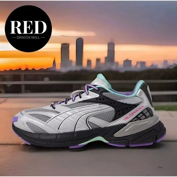 Puma Velophasis Sprint 2K Running Grey Purple Black 395345-02 - Men's Size 11.5