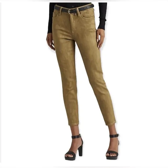 Ralph Lauren Coated High-Rise Jeans Metallic gold Ankle Skinny plus size 22W