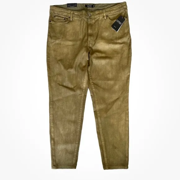 Ralph Lauren Coated High-Rise Jeans Metallic gold Ankle Skinny plus size 22W