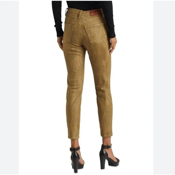 Ralph Lauren Coated High-Rise Jeans Metallic gold Ankle Skinny plus size 22W