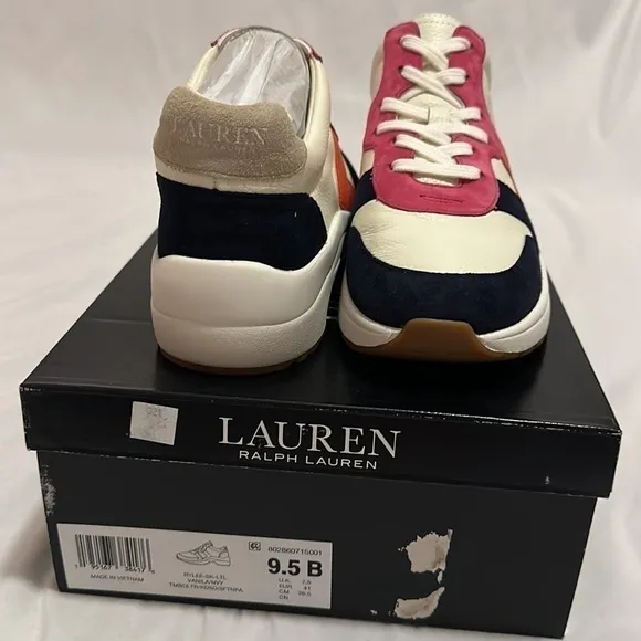 Ralph Lauren Rylee Womens Shoes Sneakers Cream Leather  Suede multi color 9.5