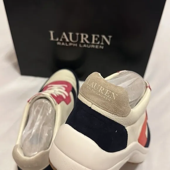 Ralph Lauren Rylee Womens Shoes Sneakers Cream Leather  Suede multi color 9.5