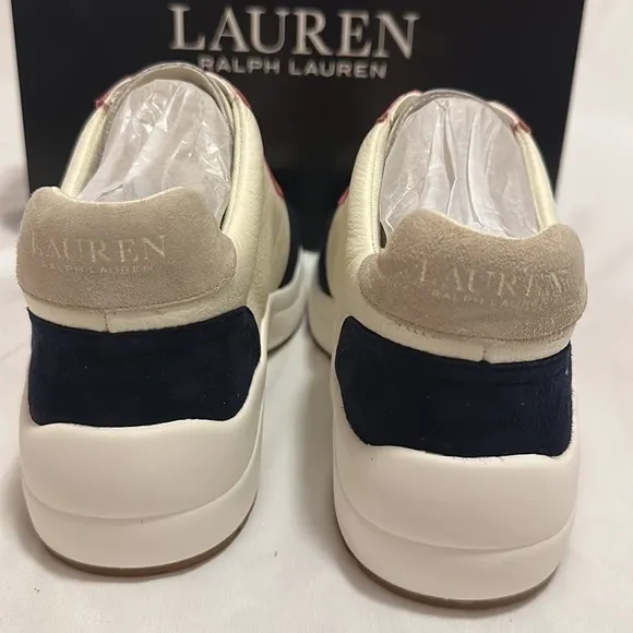 Ralph Lauren Rylee Womens Shoes Sneakers Cream Leather  Suede multi color 9.5